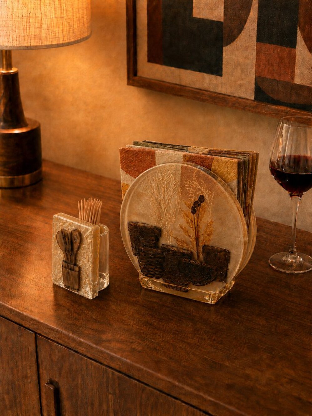 Colorflo '70s Retro Lucite Napkin Holder and Toothpick Holder